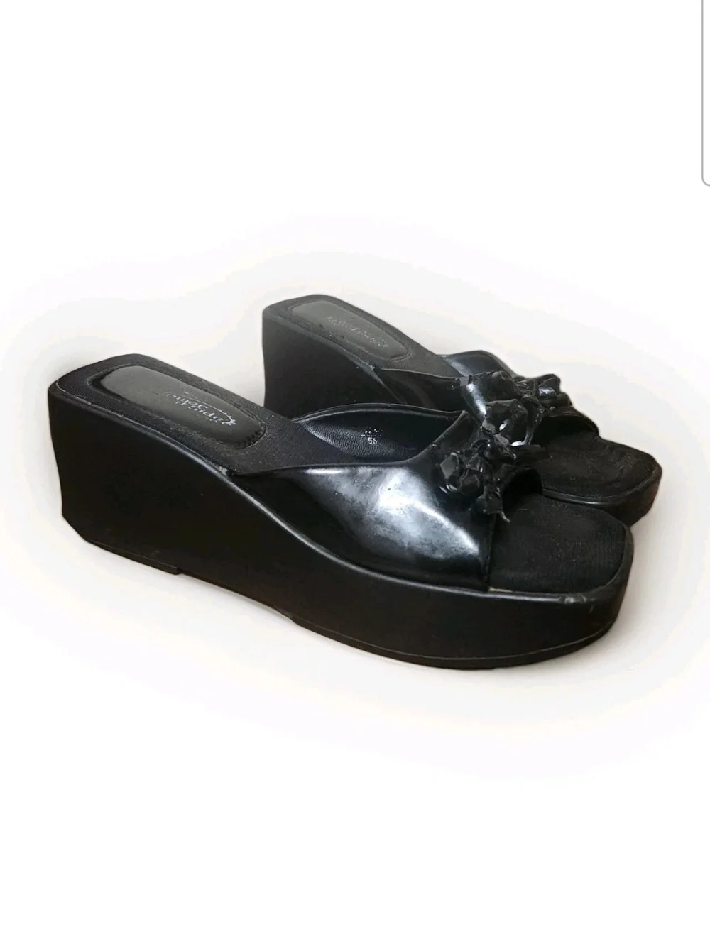 VTG 90s Y2K Lower East Side Slide Sandals 5.5 Bow Wedge Platform Chunky RARE